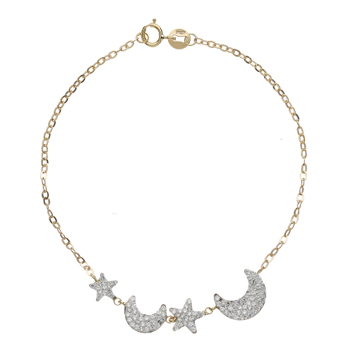 CARISSIMA Bracciale Oro Giallo 9ct Con Motivo Onda Lavorato A Diamante – Catena Spiga 18 Cm