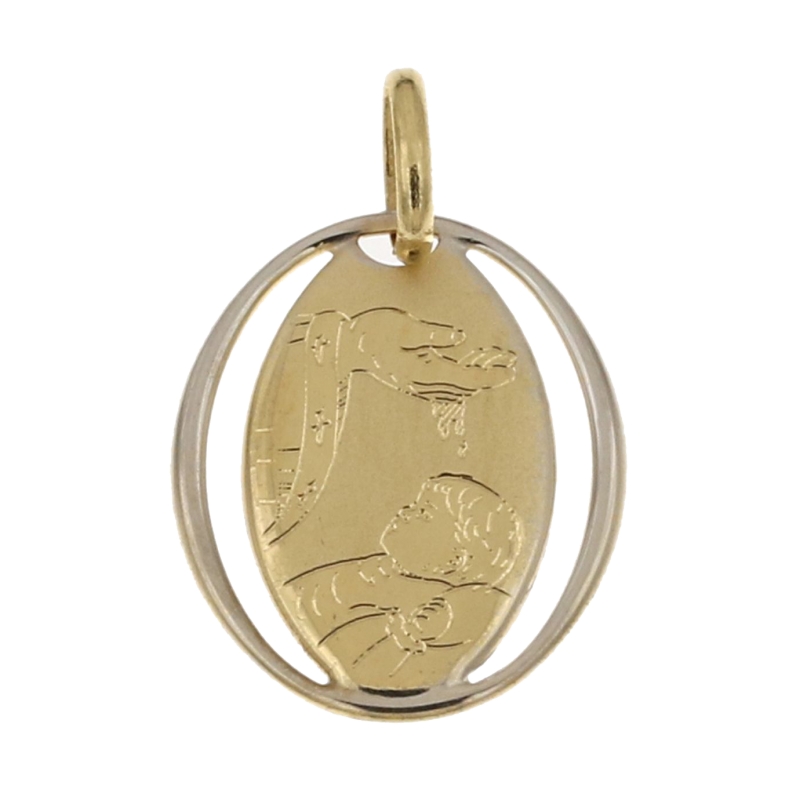 Medaglia Ciondolo da Battesimo Oro Giallo Bianco 803321714877