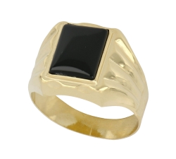 Anello Uomo in Oro Giallo con Pietra Nera 803321709324