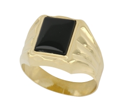 Yellow Gold Men's Ring with Black Stone 803321709324