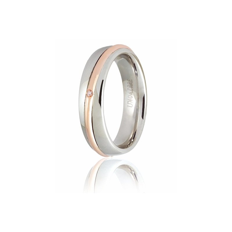 Unoaerre wedding ring, Saturno model Pink and white gold with diamond Collection 9.0