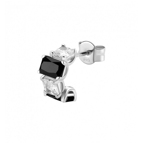 Brosway Orecchino Singolo A Cerchio FANCY - Argento 925 Con Zirconie Cube Nere E Chiare, Diametro 11mm