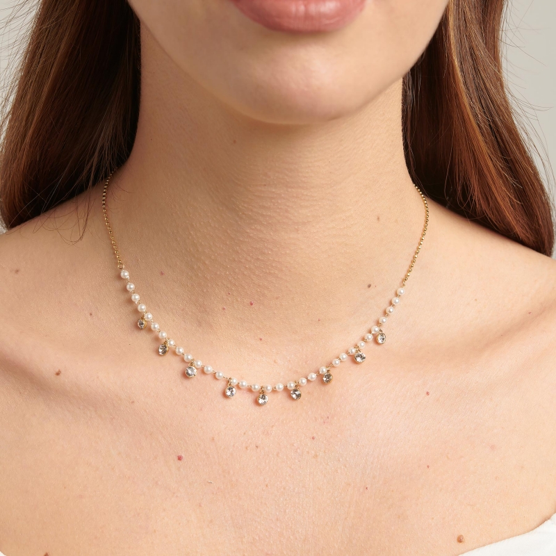Brosway Collana Chant BAH84 - Girocollo In Acciaio 316L E Finitura Oro 14K Con Cristalli E Perle Di Conchiglia