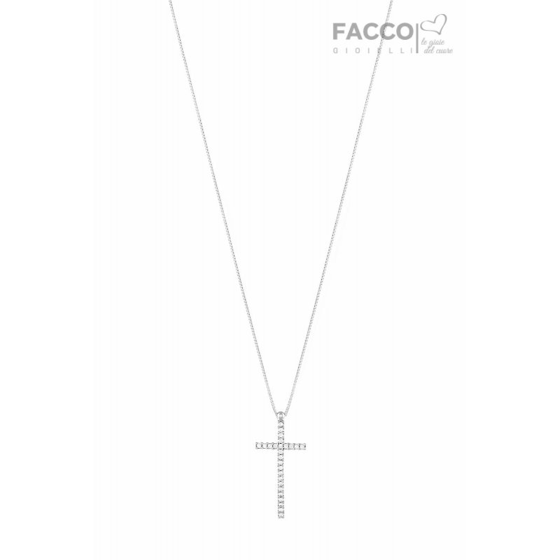 Facco Gioielli Necklace in White Gold and Cross Pendant with Zircons 727536