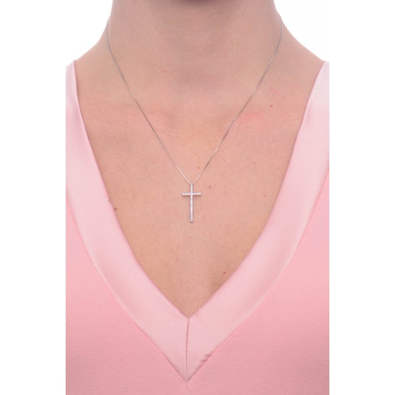 Facco Gioielli Necklace in White Gold and Cross Pendant with Zircons 727536