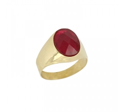 Yellow Gold Men's Ring with Red Stone 803321705254