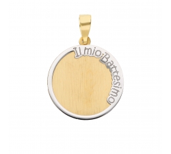 Ciondolo Medaglia Battesimo Oro Giallo Bianco GL101373