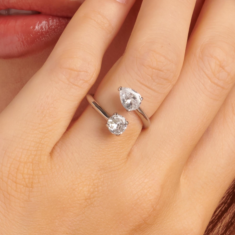 Anello Regolabile Donna Brosway Affinity BFF41 | Ottone PVD Bianco E Cristalli Swarovski | Gioiello Italiano