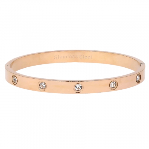 Bracciale Manetta Acciaio PVD Oro Rosa Zirconi GLBJKS116R