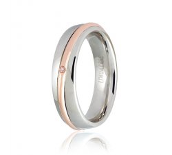 Unoaerre wedding ring, Saturno model Pink and white gold with diamond Collection 9.0