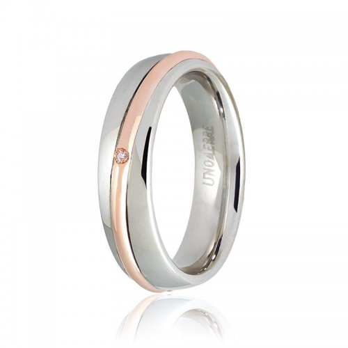 Unoaerre wedding ring, Saturno model Pink and white gold with diamond Collection 9.0