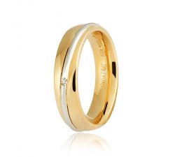 Unoaerre wedding ring, Saturno model Yellow and white gold with diamond Collection 9.0