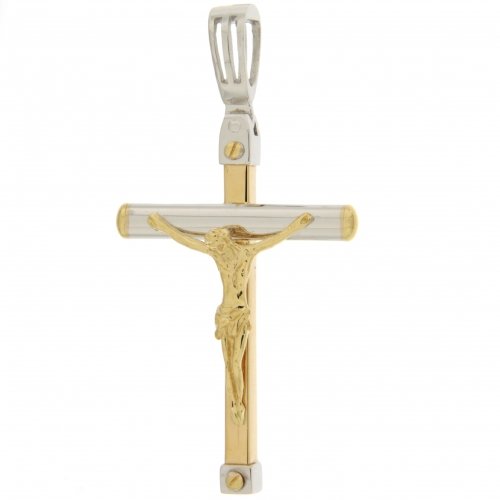 Cross Pendant Man White Yellow Gold GL101708