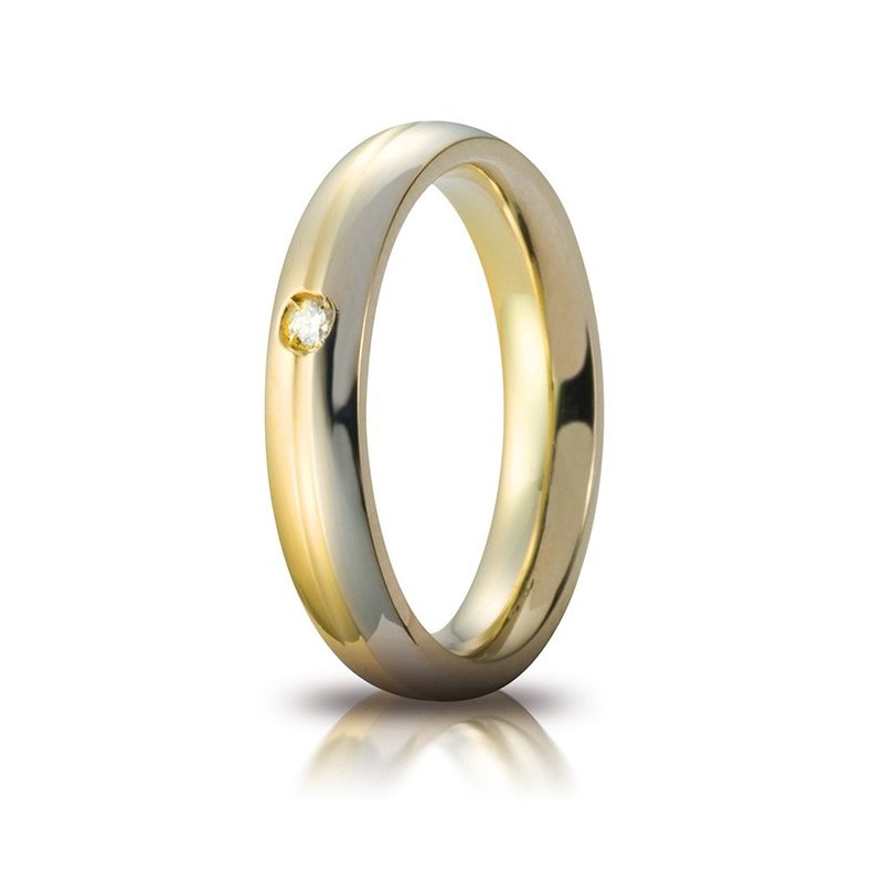 Fede Nuziale Unoaerre modello Eclissi con diamante Oro bicolore