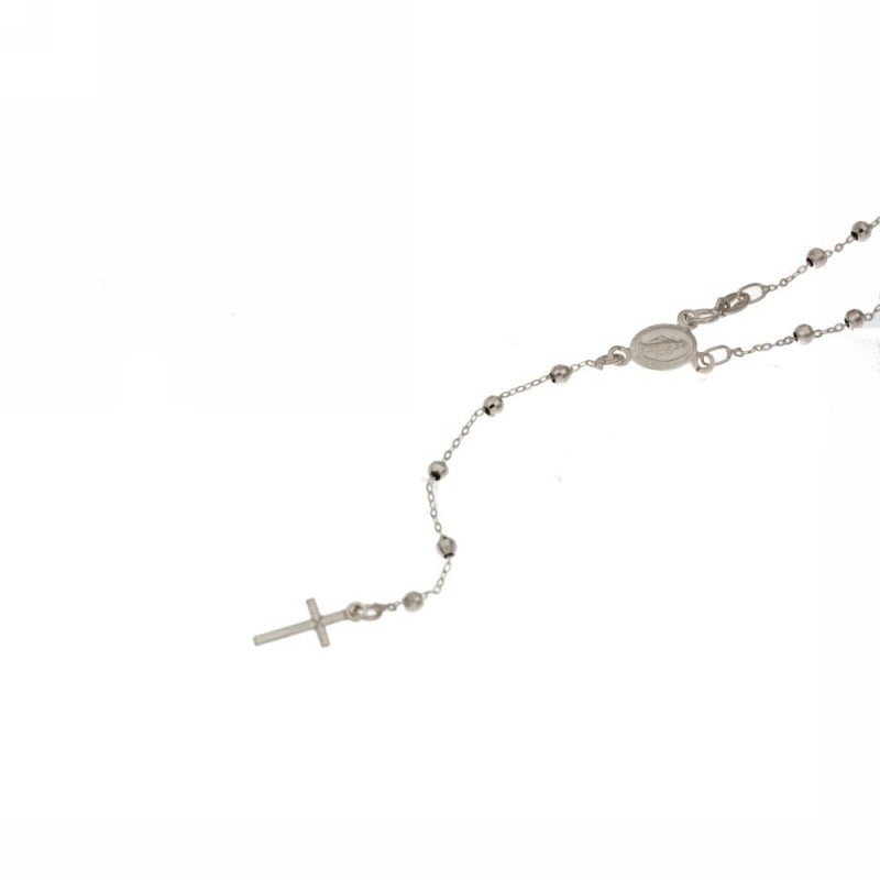 QUADRI - Collana Rosario In Argento 925 Con Medaglia Vergine Maria E Croce - Made In Italy