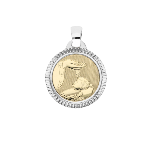 Yellow White Gold Baptism Medal Pendant GL100770