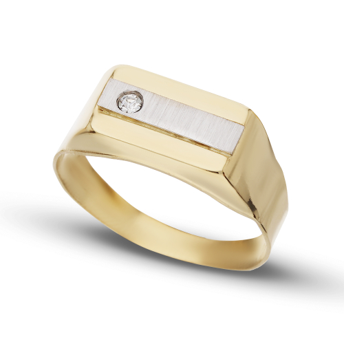 Men's Ring in Yellow and White Gold with White Stone GL100004
