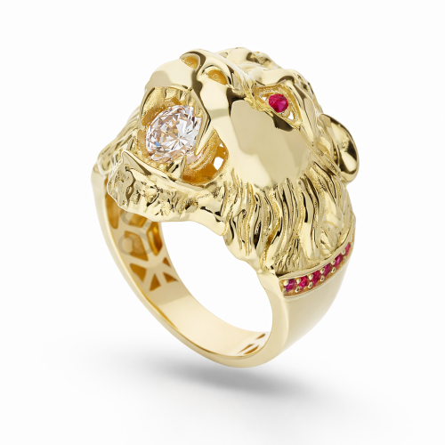 Men's Yellow Gold Lion Head Ring GL102356