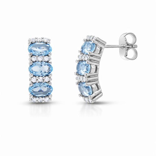 Orecchini A Perno Donna In Argento 925 Con Zircone, Design Classico Rotondo - Regalo In Scatola Portagioie