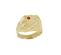 Herrenring aus Gelbgold mit rotem Stein 803321715403