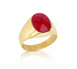 Yellow Gold Men's Ring with Red Stone 803321705254