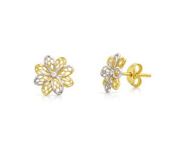 White and Yellow Gold Flower Earrings GL102420