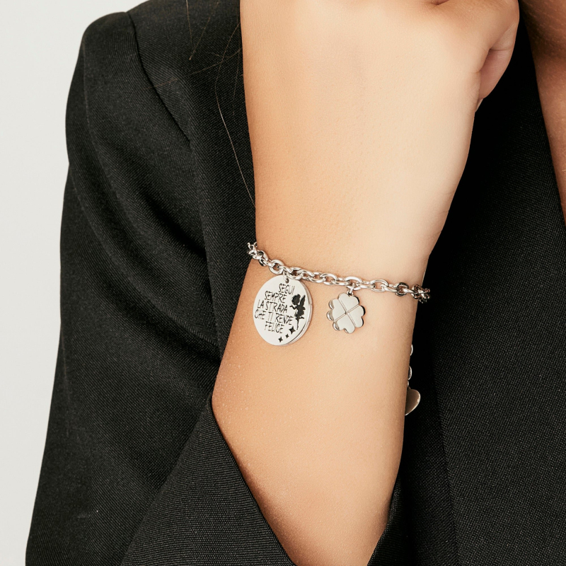 Luca Barra Bracciale Donna In Acciaio Con Smalto Nero – Incisione “Colleghe Per Caso Amiche Per Scelta” – Regalo Amicizia Cod. BK2320