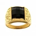 Yellow Gold Men's Ring with Black Stone 803321702179