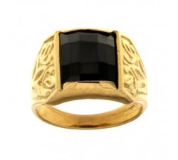 Yellow Gold Men's Ring with Black Stone 803321702179