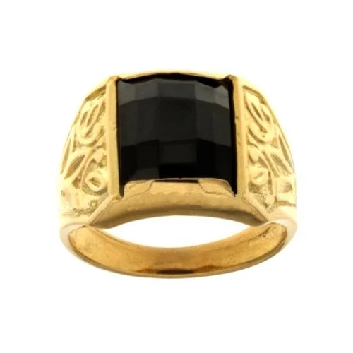 Anello Uomo in Oro Giallo con Pietra Nera 803321702179