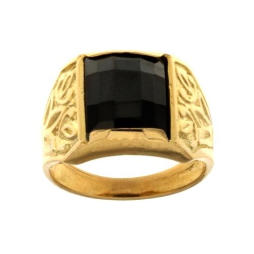 Yellow Gold Men's Ring with Black Stone 803321702179