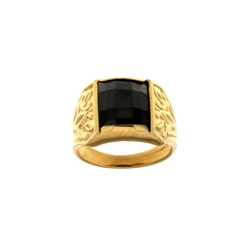 Yellow Gold Men's Ring with Black Stone 803321702179