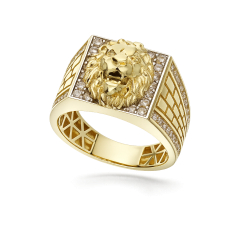 Men's Yellow Gold Lion Head Ring GL102462