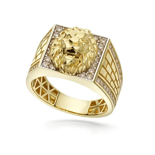 Men's Yellow Gold Lion Head Ring GL102462