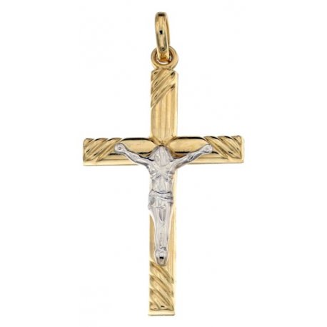 Croce da uomo in Oro Giallo e Bianco 803321713032