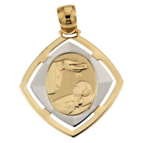 Medaglia Ciondolo da Battesimo Oro Giallo e Bianco 803321710090