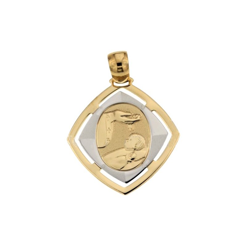 Yellow and White Gold Baptism Medal Pendant 803321710090