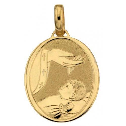 Yellow Gold Baptism Medal Pendant 803321704381