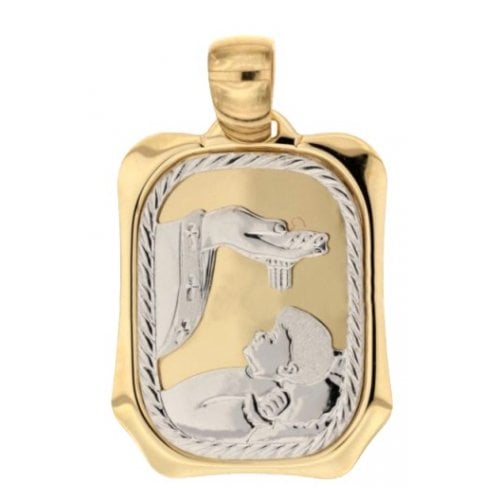 Yellow and White Gold Baptism Medal Pendant 803321700929