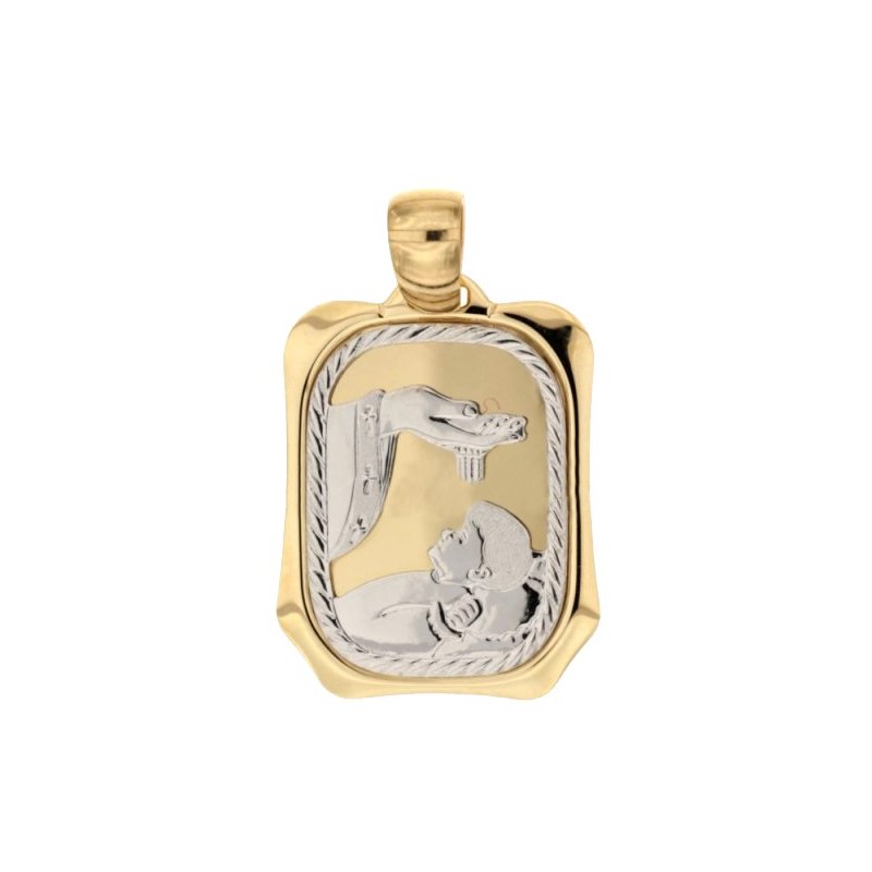 Yellow and White Gold Baptism Medal Pendant 803321700929