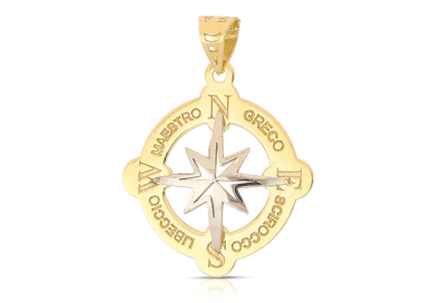 Ciondolo Rosa dei Venti Oro Bianco Giallo 18kt GL102513