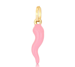Ciondolo Corno Napoletano Oro Giallo 18 kt Smalto Rosa GL102542