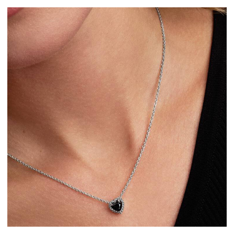 Pandora Black Embossed Heart Necklace 398425C03-45