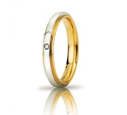 UNOAERRE Cassiopea Slim Wedding Ring with Diamond 3mm Yellow White Gold Brilliant Promises