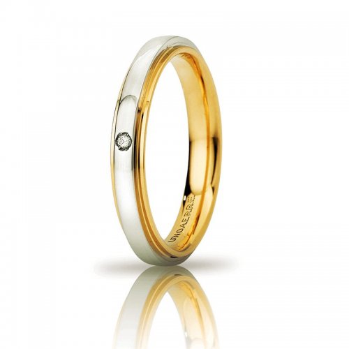 Fede Nuziale UNOAERRE Cassiopea Slim con diamante 3mm Oro giallo bianco Brillanti Promesse