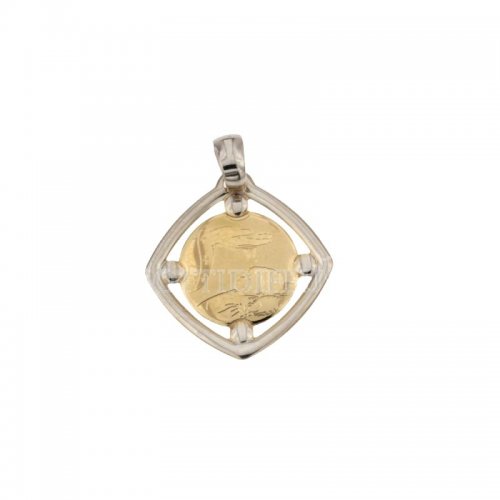 Yellow and White Gold Baptism Medal Pendant 803321730247