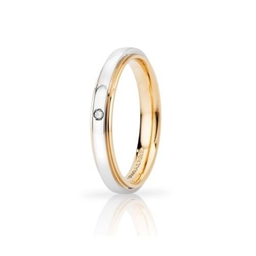UNOAERRE Cassiopea Slim Wedding Ring with Diamond 3mm Yellow White Gold Brilliant Promises